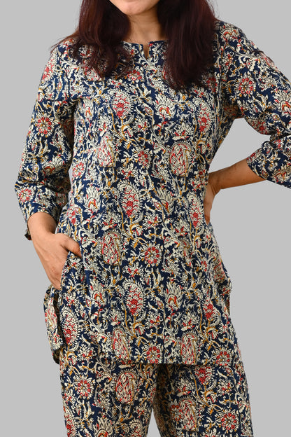 Blue Paisley Cotton Printed Pyjama Set