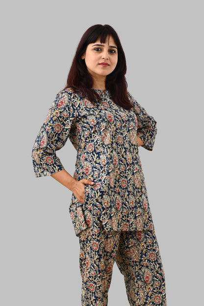 Blue Paisley Cotton Printed Pyjama Set