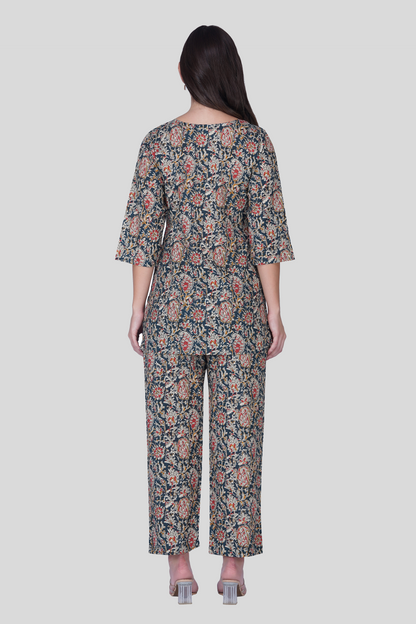 Blue Paisley Cotton Printed Pyjama Set