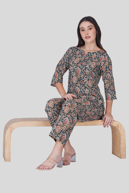 Blue Paisley Cotton Printed Pyjama Set