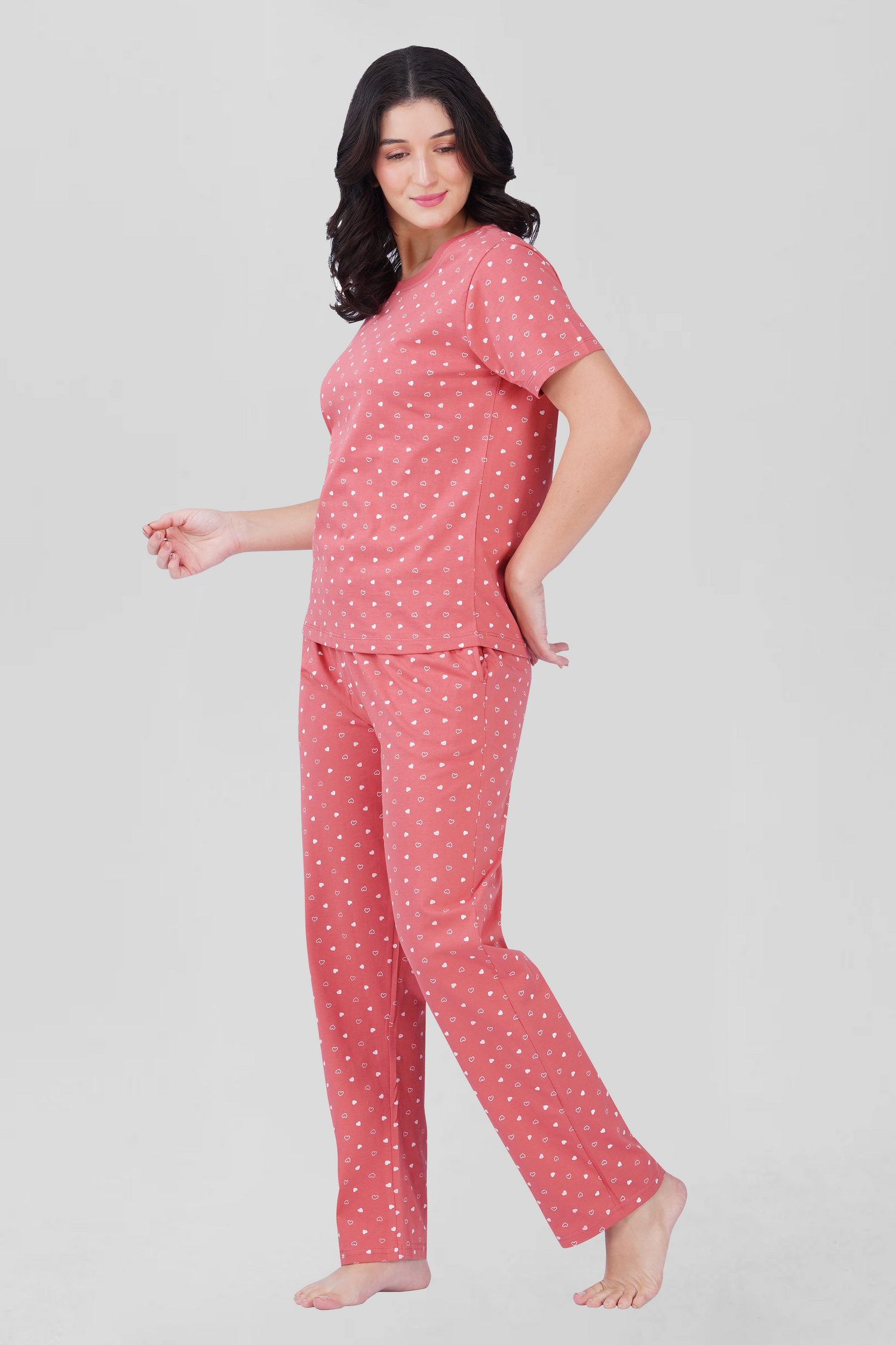 Blush Pink Cotton Printed Pyjama Set