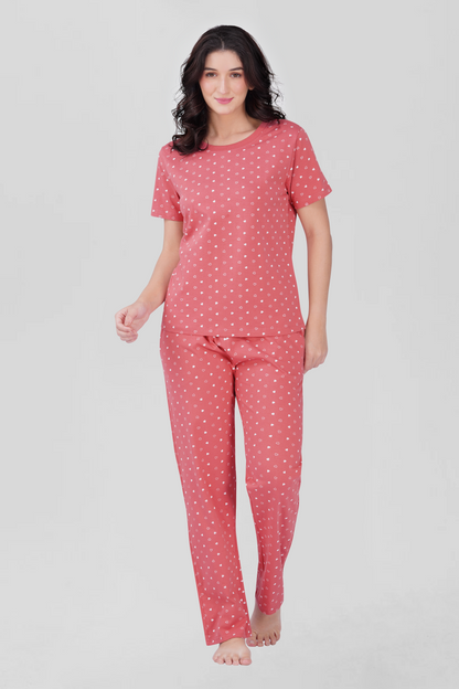 Blush Pink Cotton Printed Pyjama Set