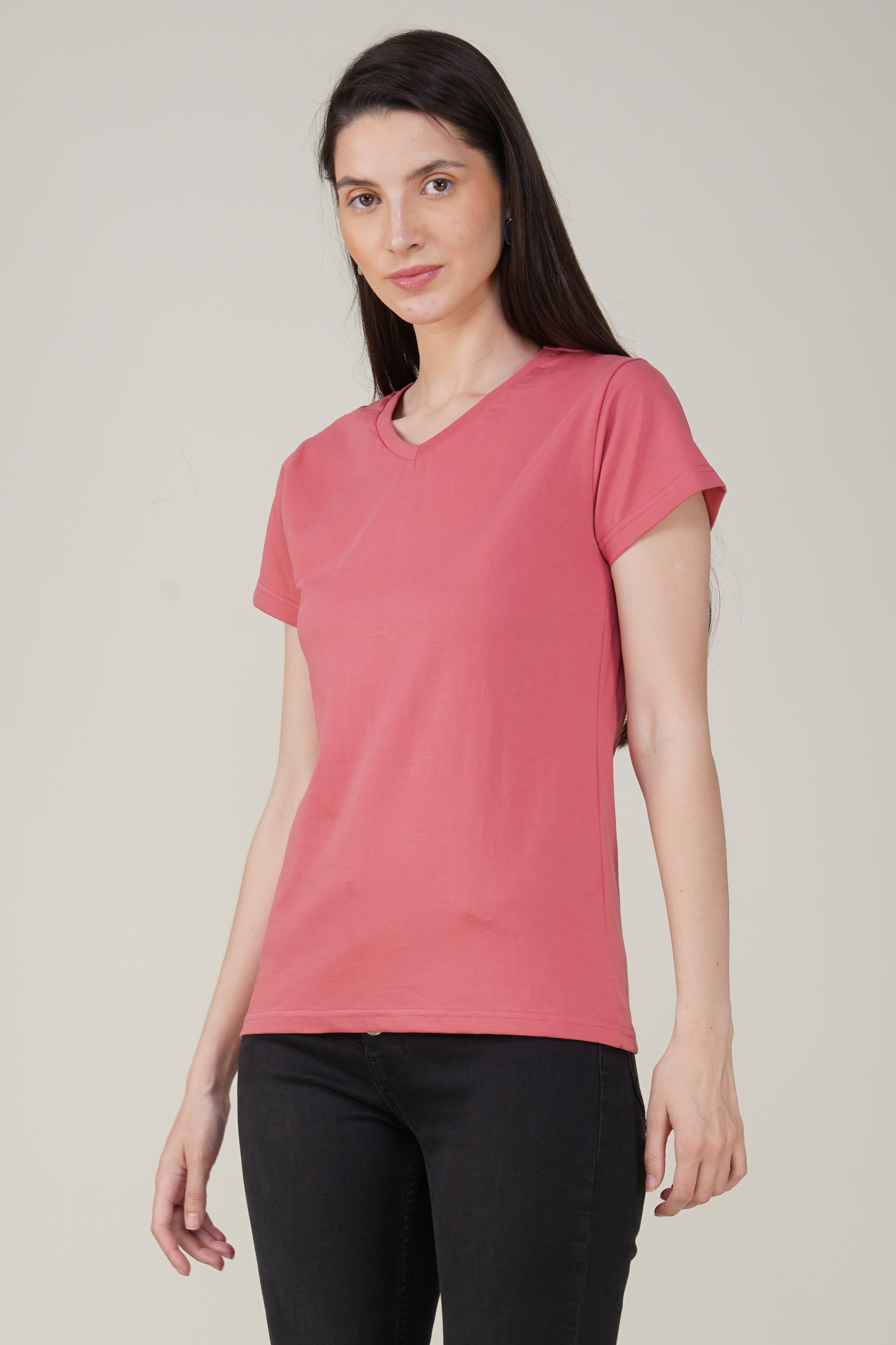 Blush Pink Cotton V-Neck T-Shirt