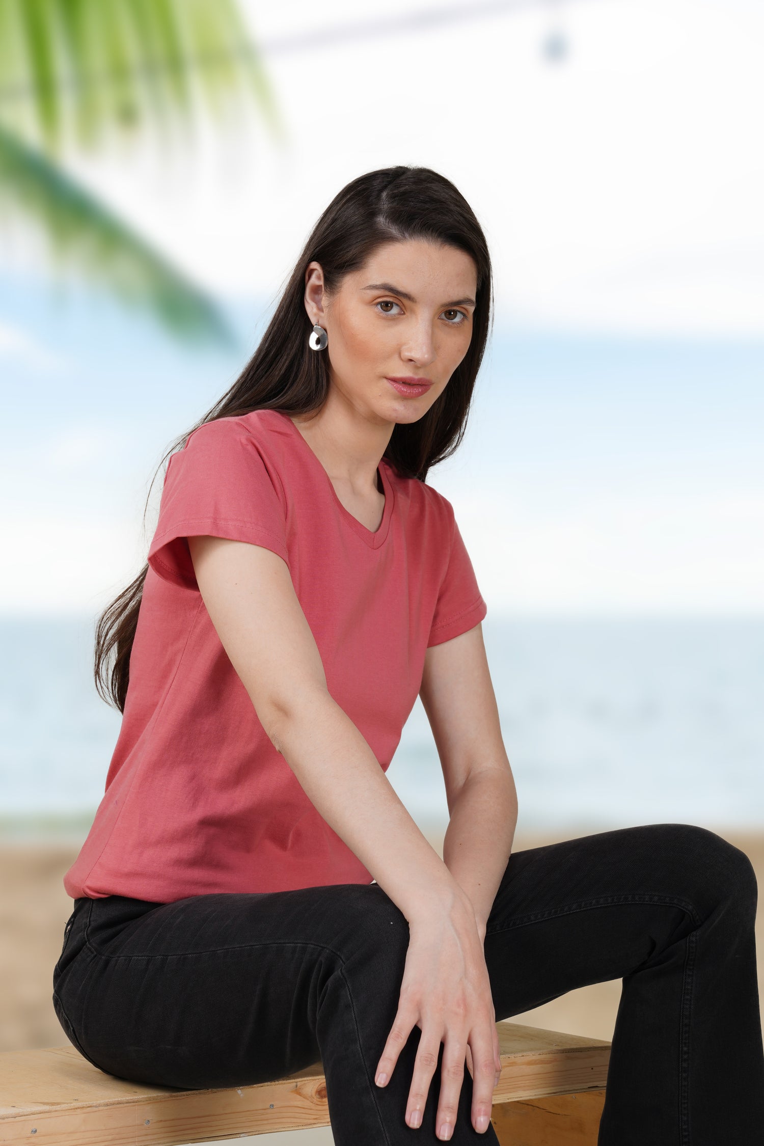 Blush Pink Cotton V-Neck T-Shirt