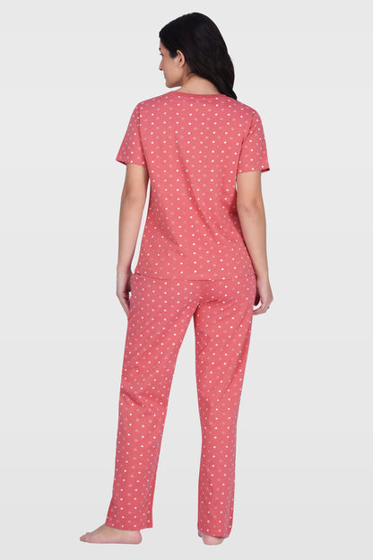 Blush Pink Cotton Printed Pyjama Set
