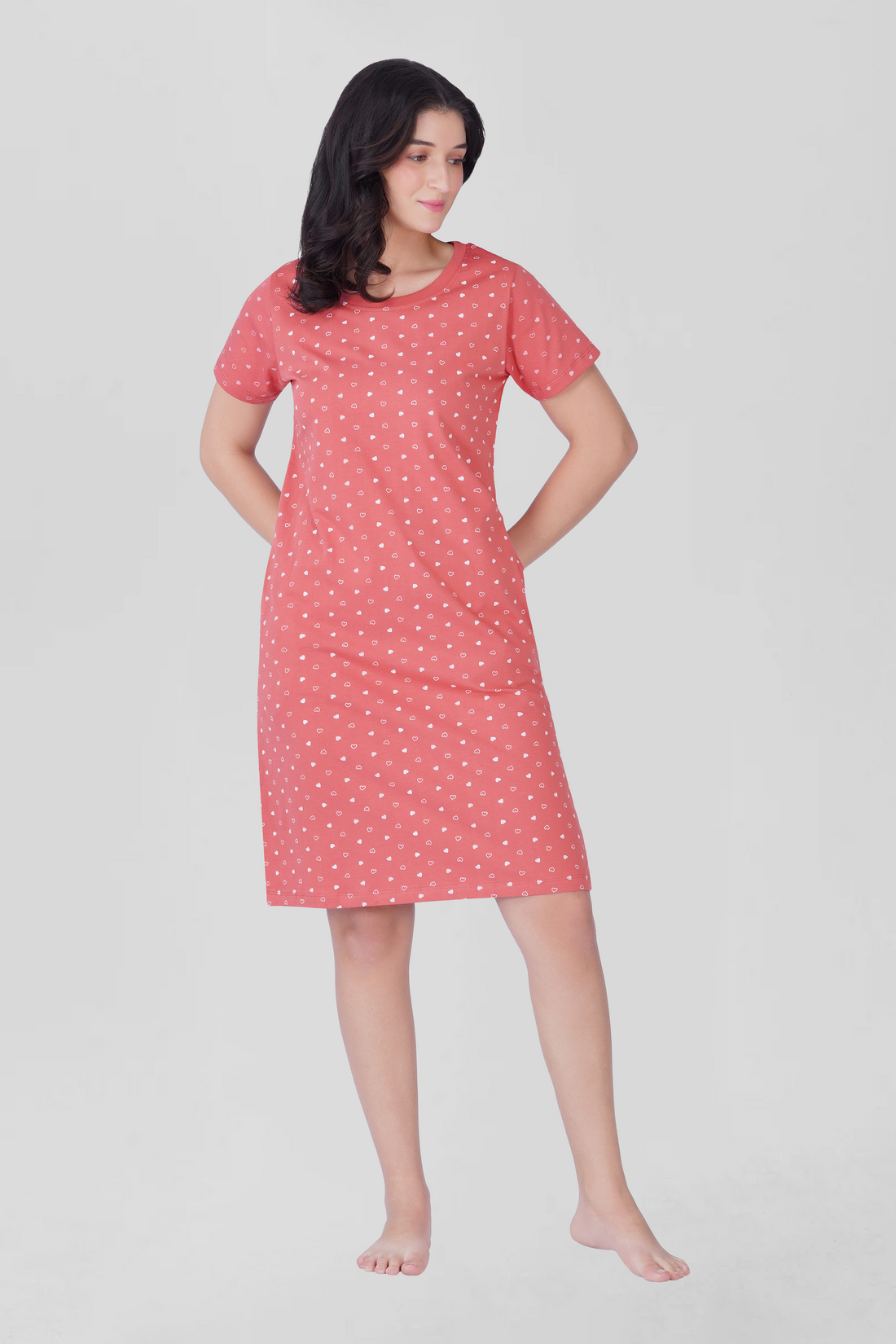 Blush Pink Cotton Printed T-Shirt Nightdress