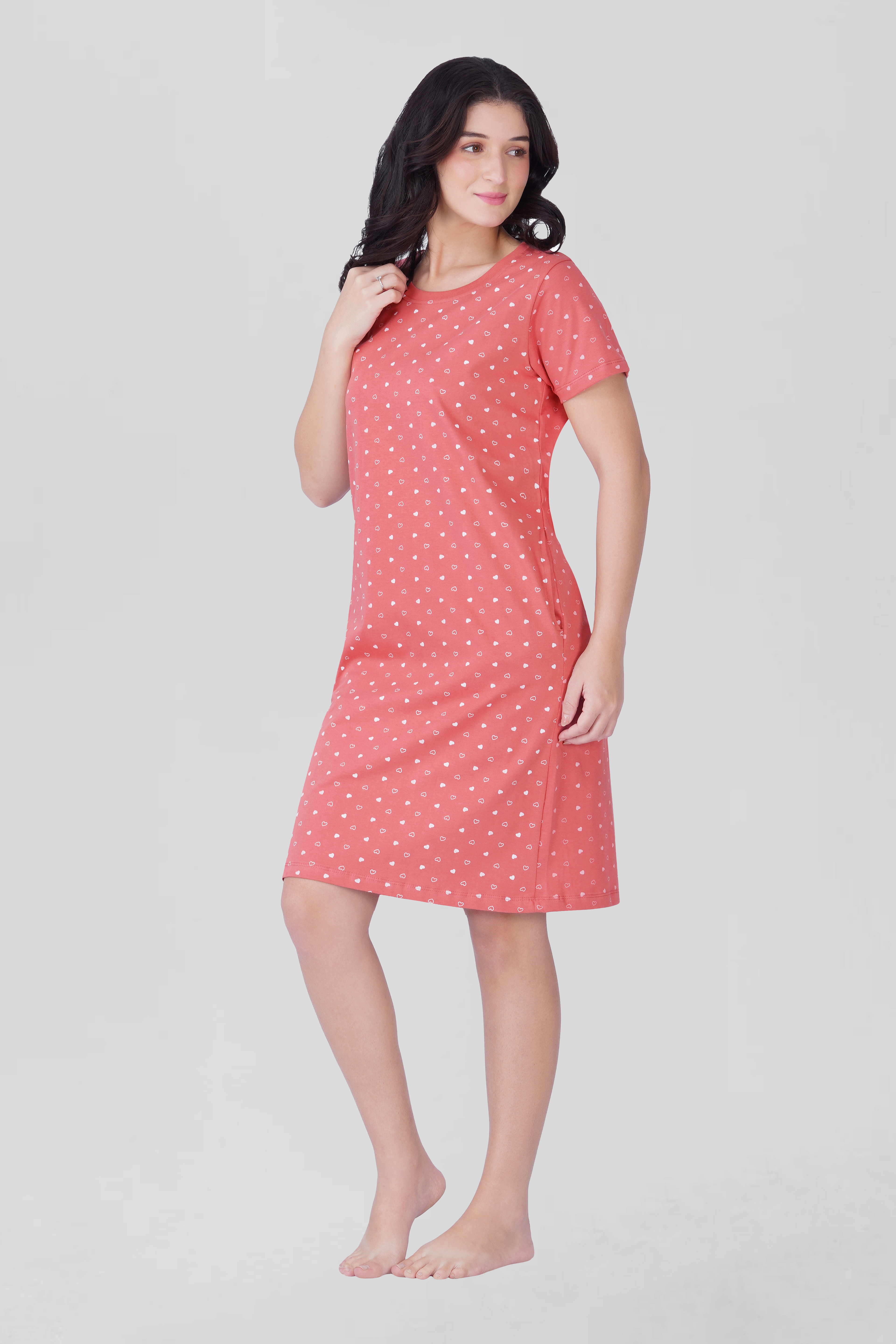 Blush Pink Cotton Printed T-Shirt Nightdress