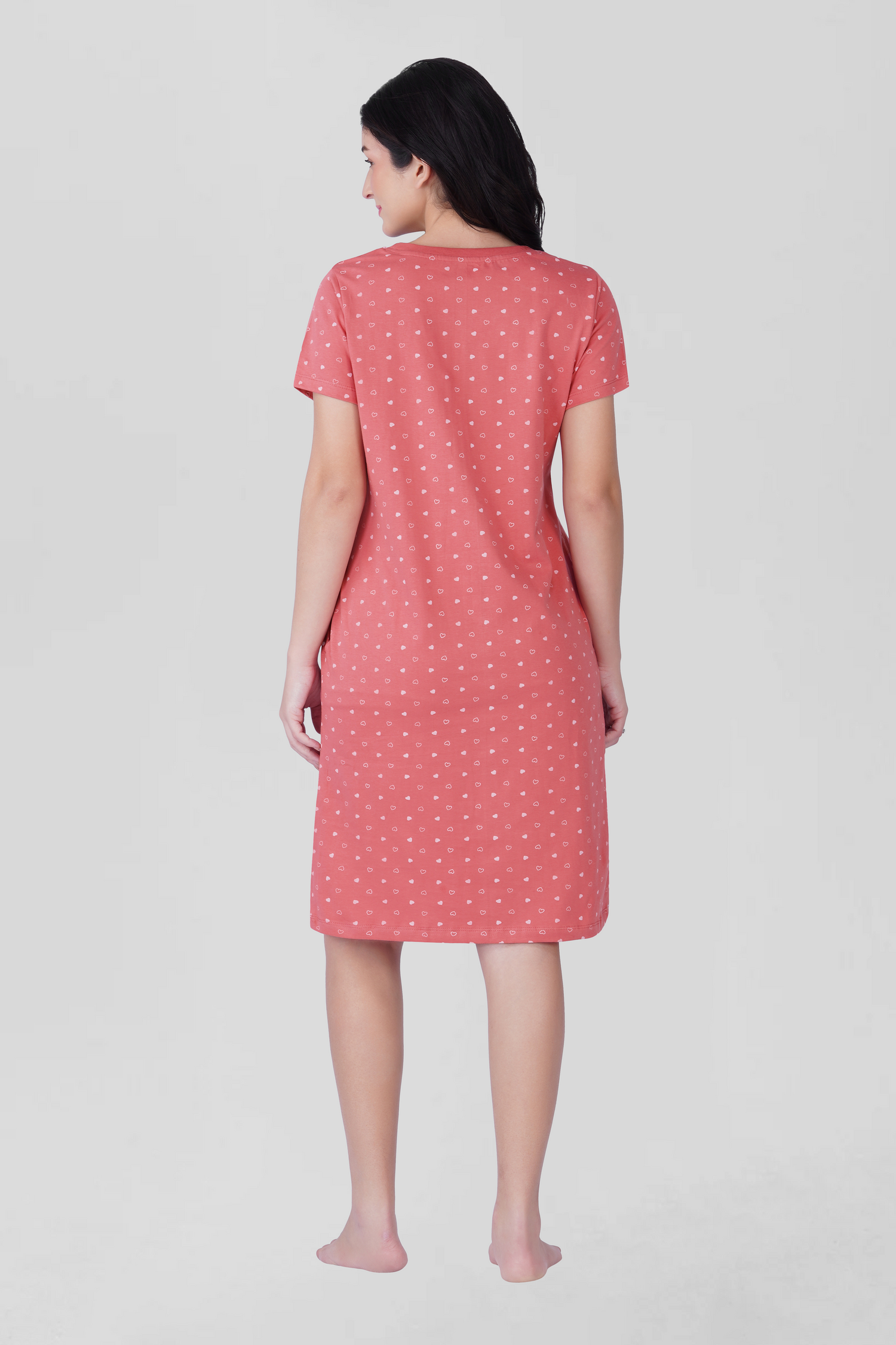 Blush Pink Cotton Printed T-Shirt Nightdress