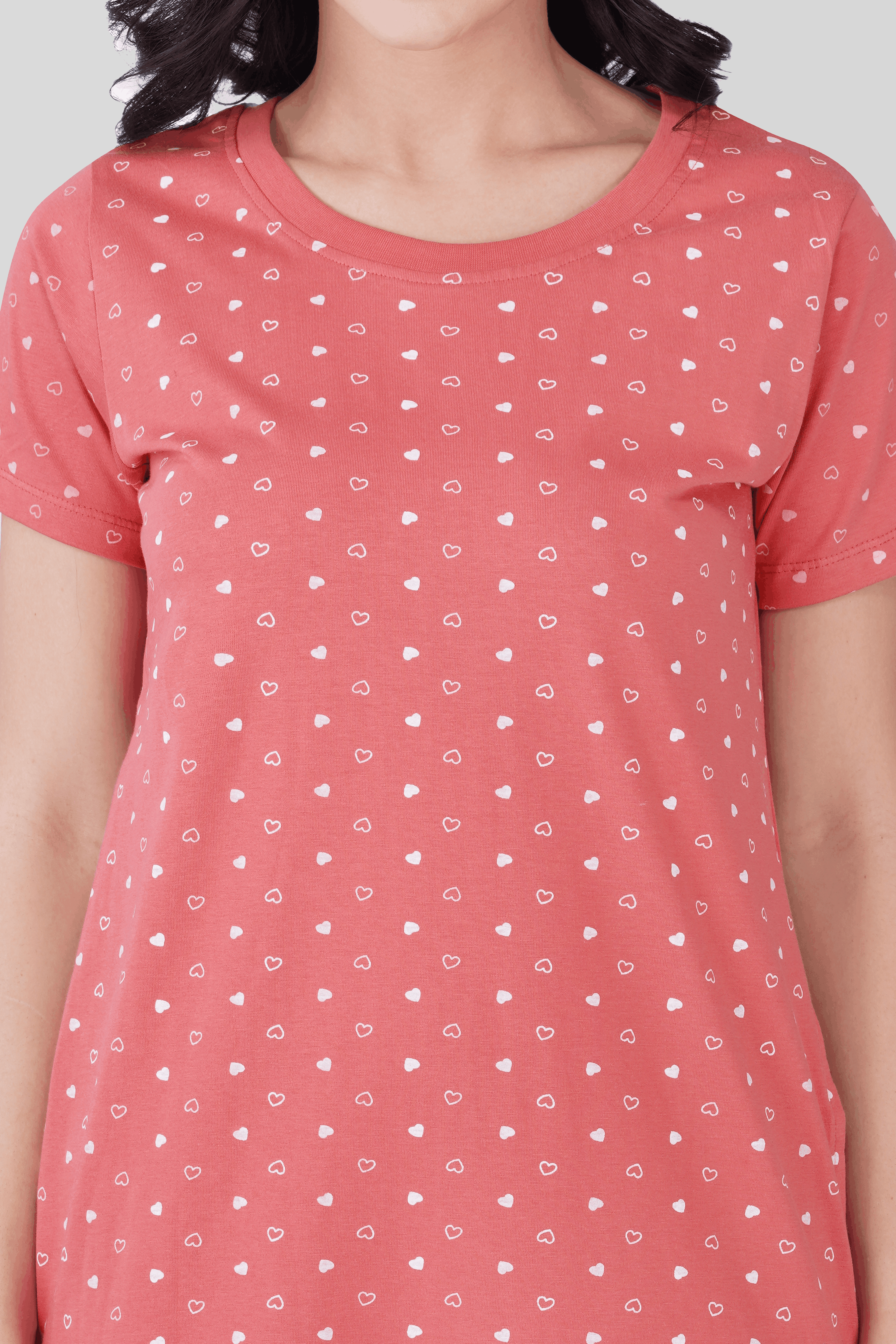 Blush Pink Cotton Printed T-Shirt Nightdress