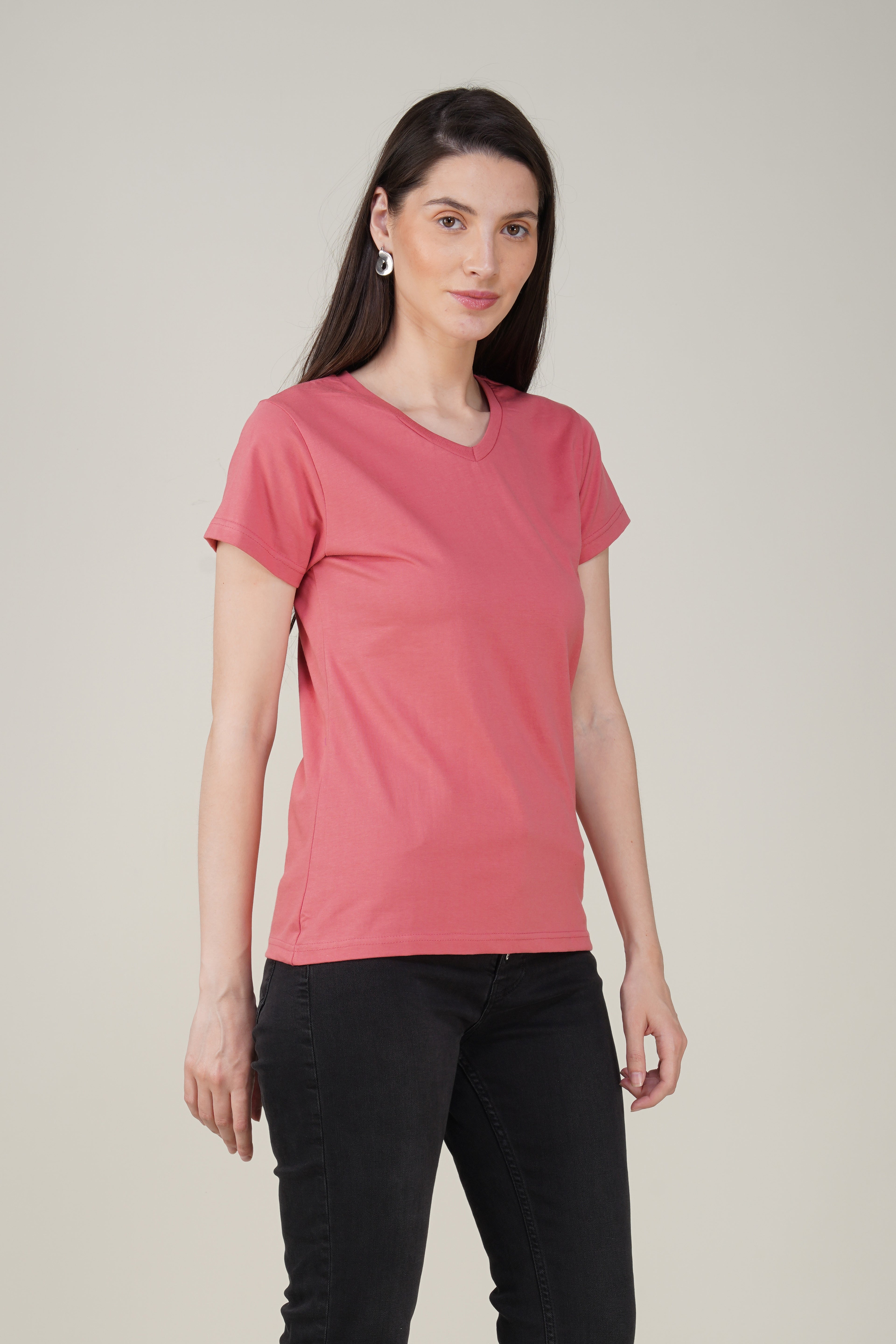 Blush Pink Cotton V-Neck T-Shirt