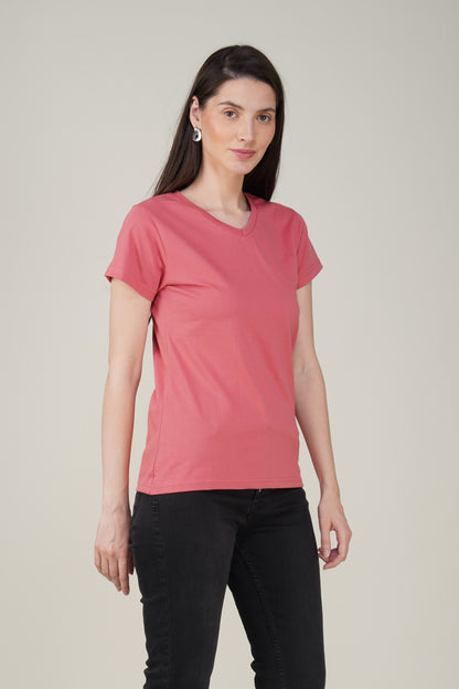 Blush Pink Cotton V-Neck T-Shirt