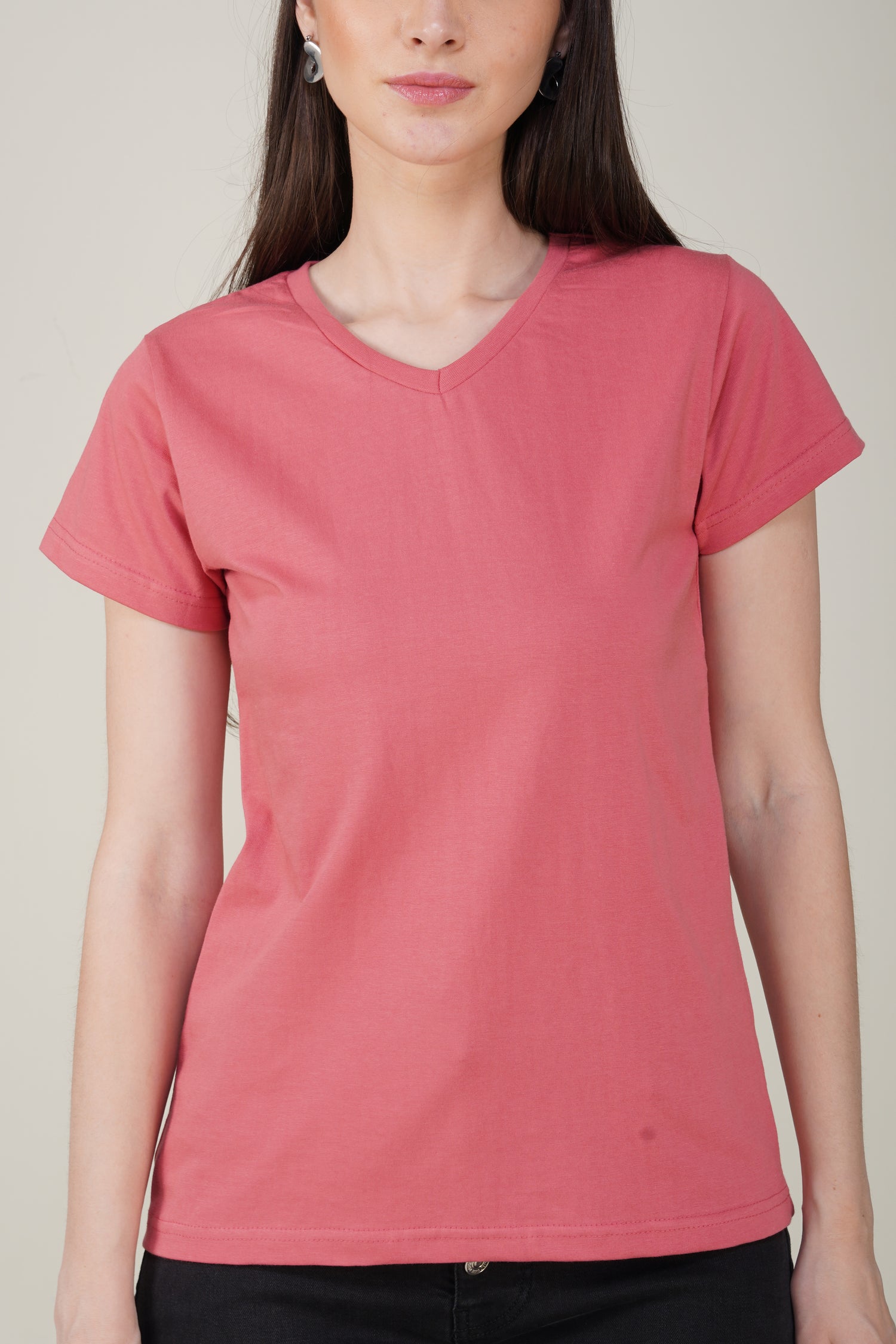Blush Pink Cotton V-Neck T-Shirt