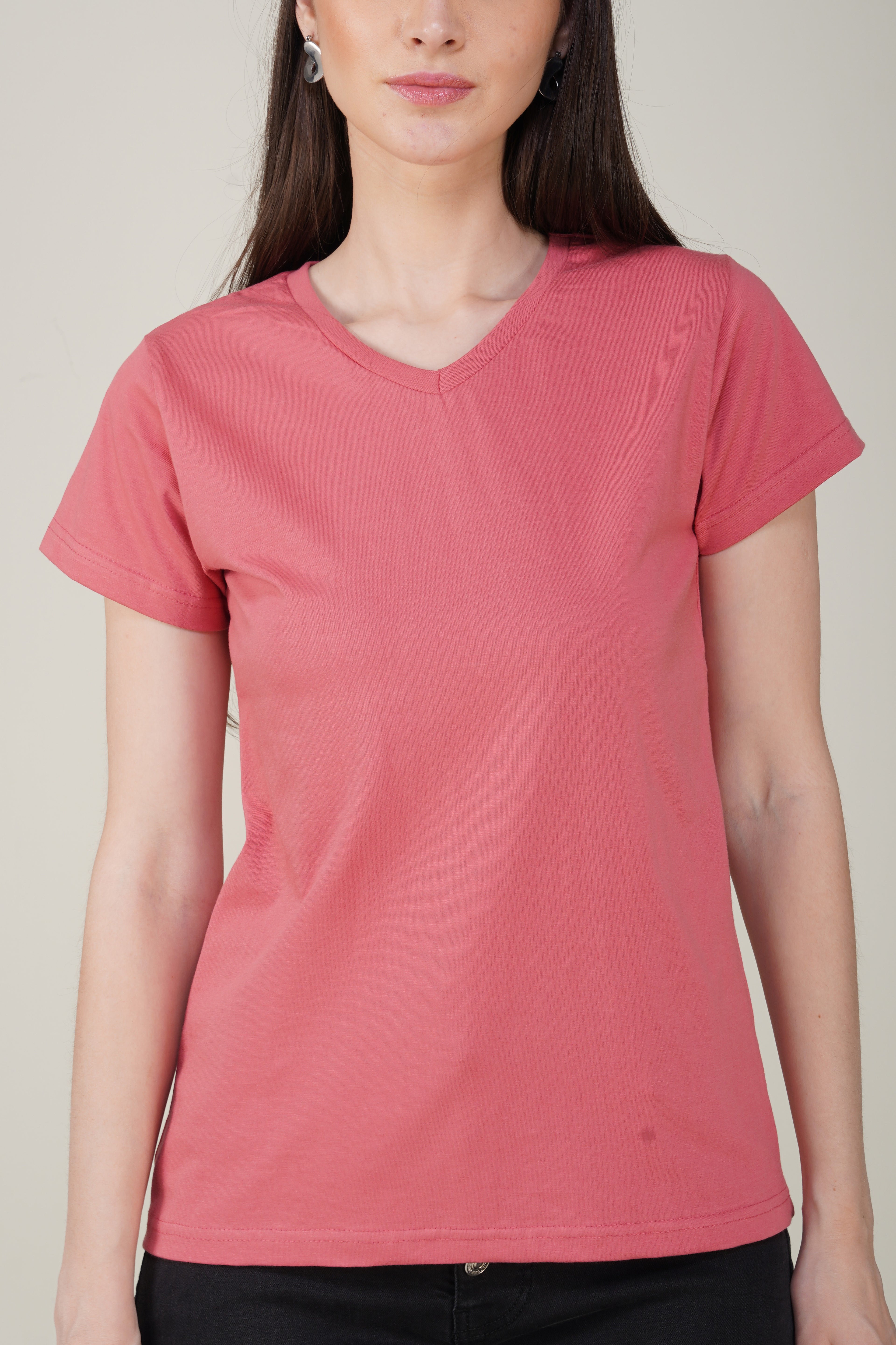 Blush Pink Cotton V-Neck T-Shirt