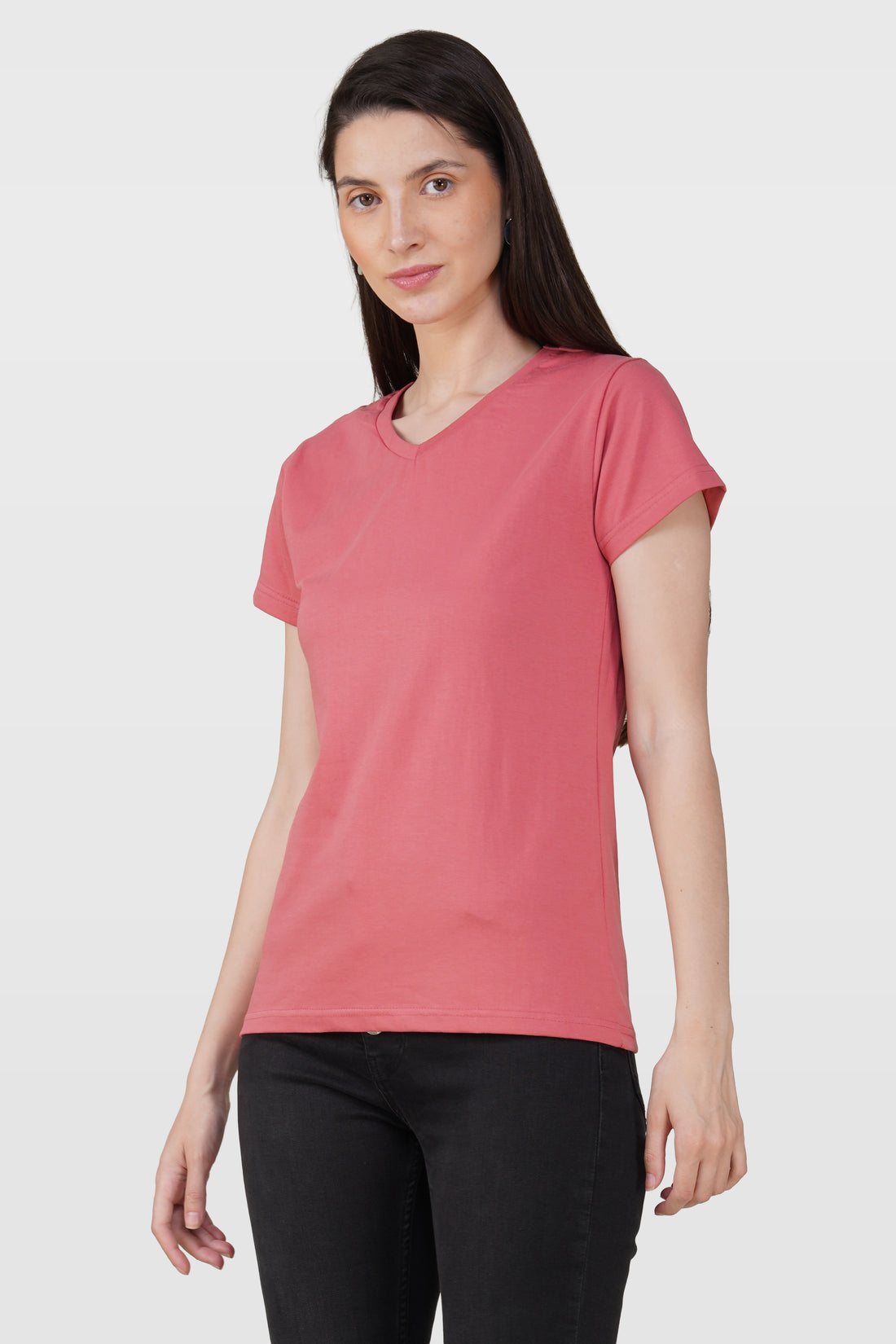 Blush Pink Cotton V-Neck T-Shirt