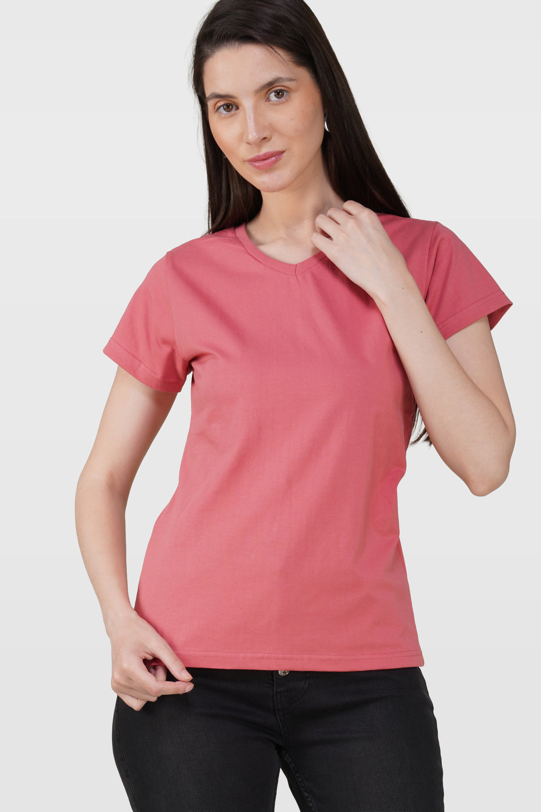 Blush Pink Cotton V-Neck T-Shirt
