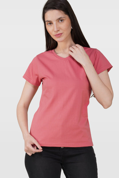 Blush Pink Cotton V-Neck T-Shirt