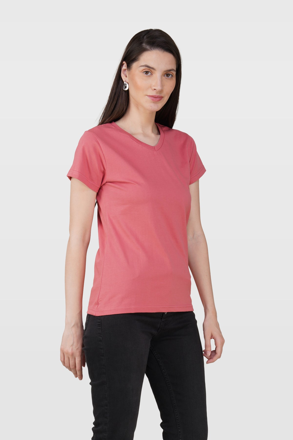 Blush Pink Cotton V-Neck T-Shirt