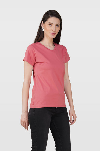 Blush Pink Cotton V-Neck T-Shirt