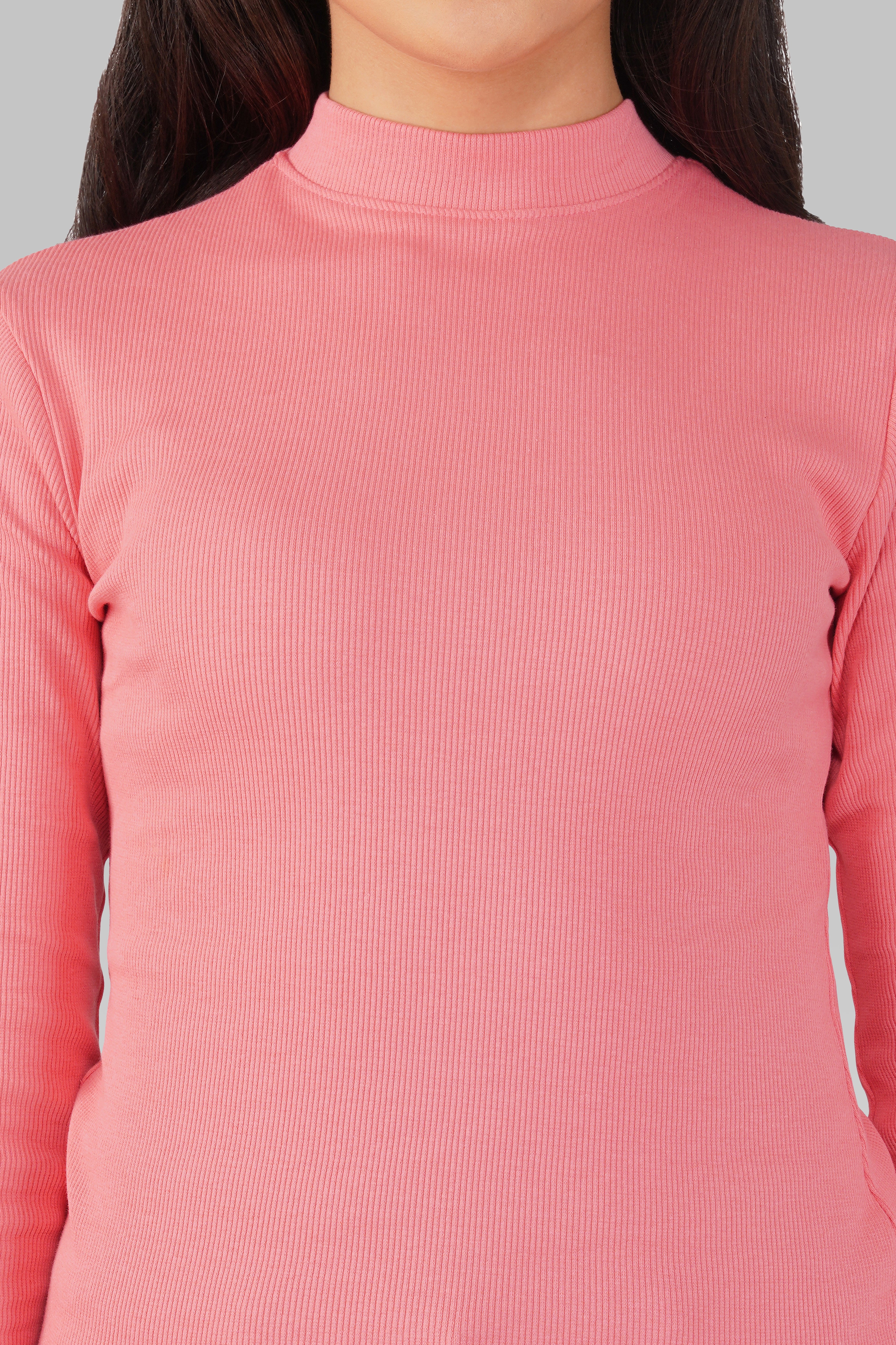 Blush Pink Ribbed Mock Neck Long Sleeve Top