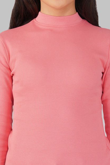 Blush Pink Ribbed Mock Neck Long Sleeve Top