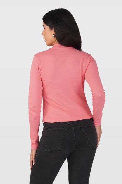 Blush Pink Ribbed Mock Neck Long Sleeve Top