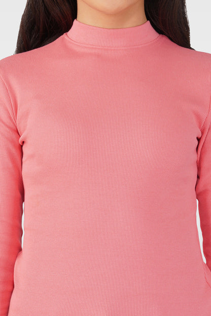 Blush Pink Ribbed Mock Neck Long