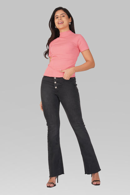 Blush Pink Ribbed Mock Neck Short Sleeve Top