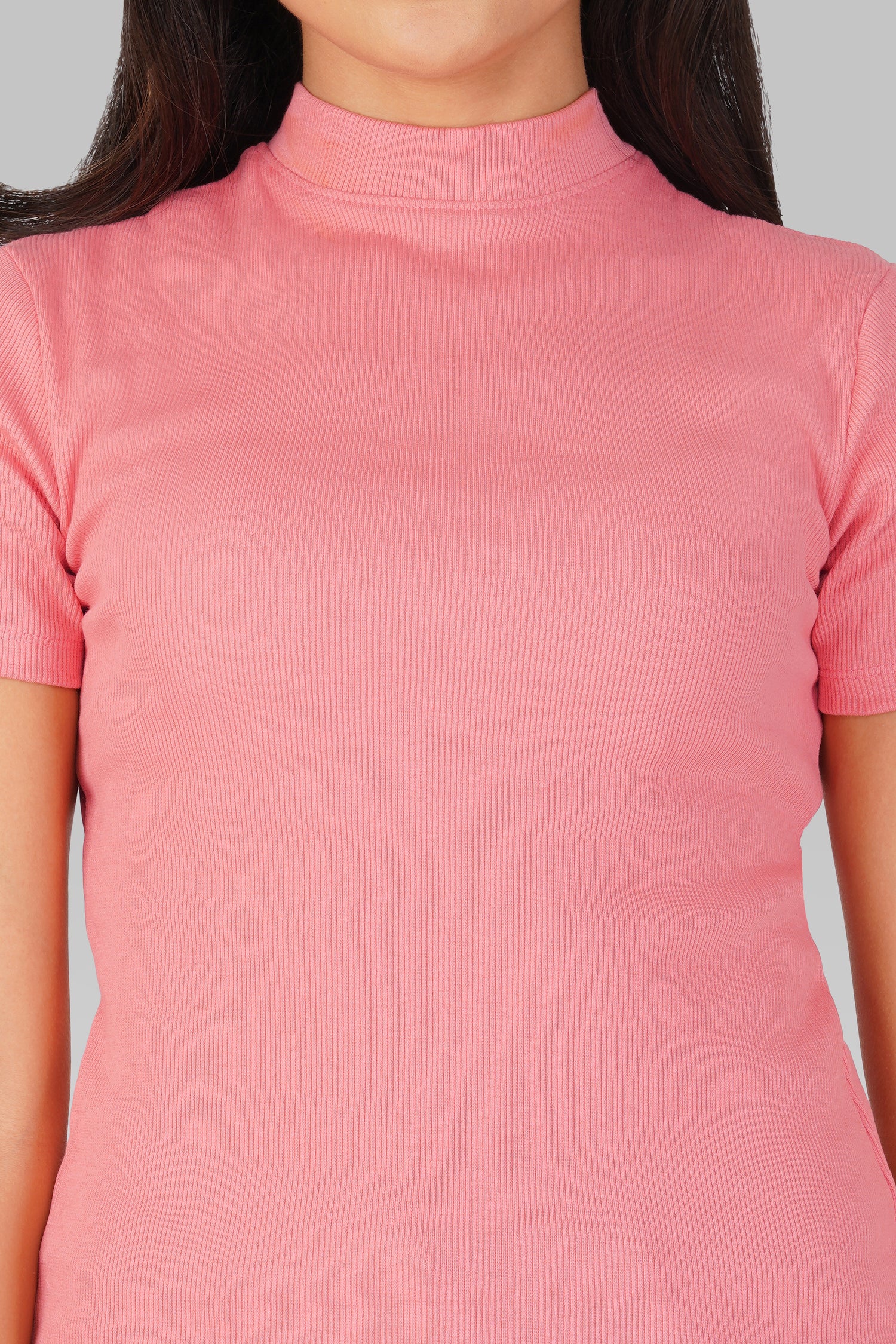 Blush Pink Ribbed Mock Neck Short Sleeve Top