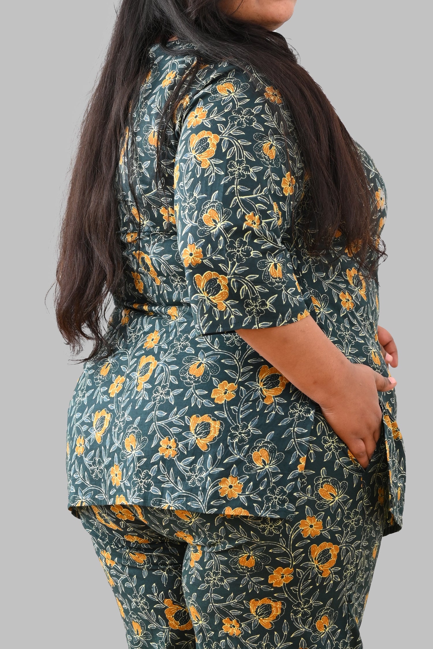 Bottle Green Plus Size Cotton Printed Pyjama Set