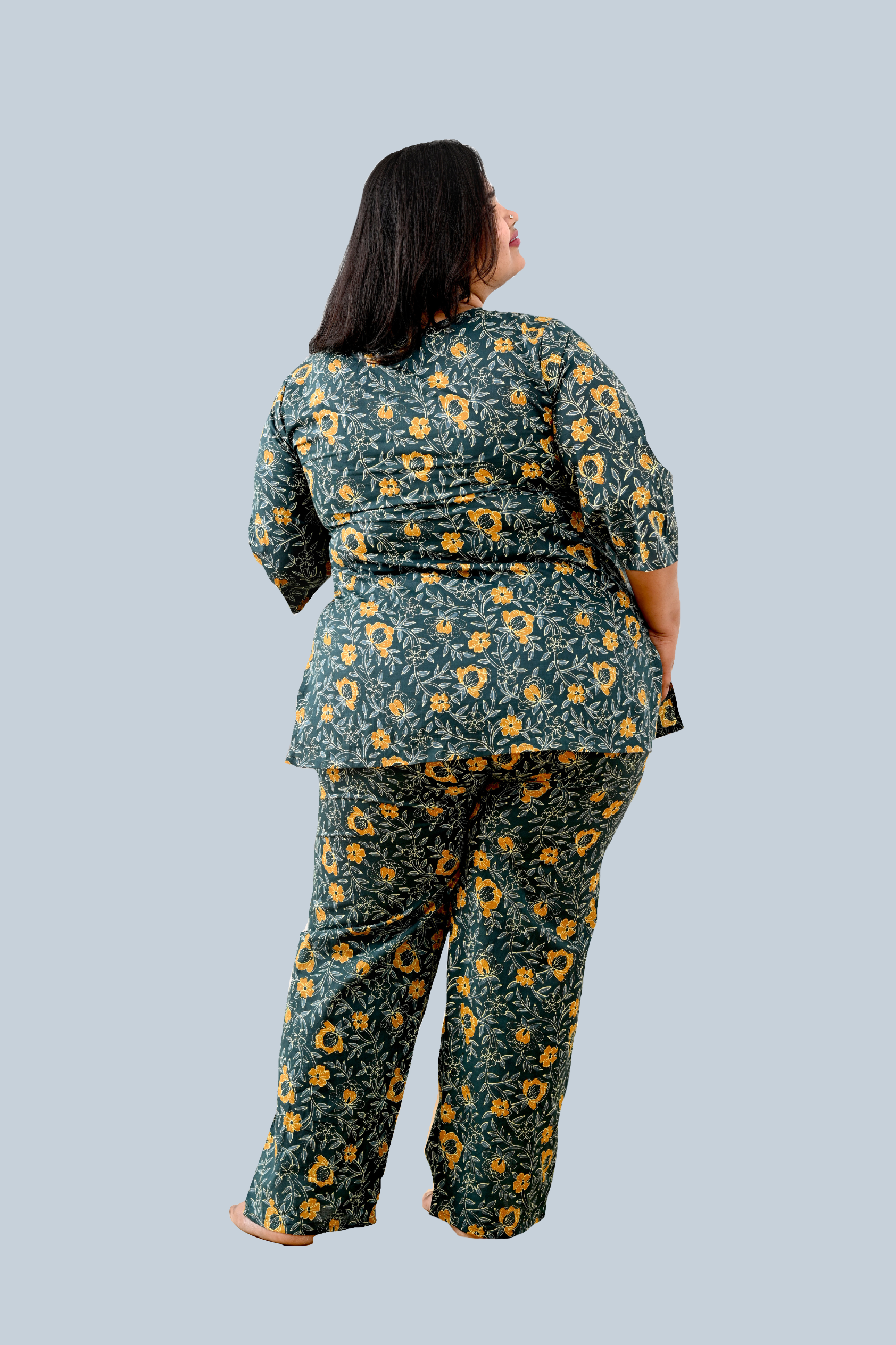 Bottle Green Plus Size Cotton Printed Pyjama Set