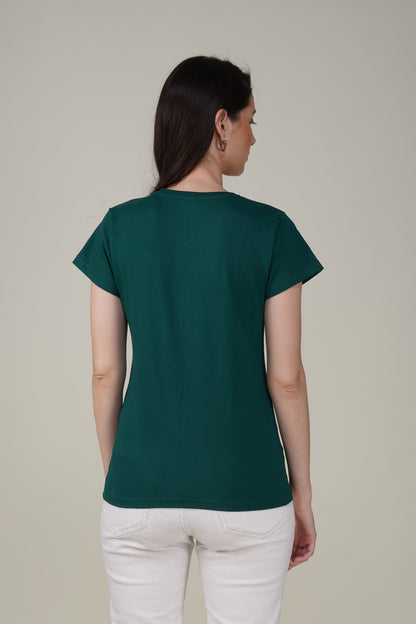 Bottle Green Cotton V-Neck T-Shirt