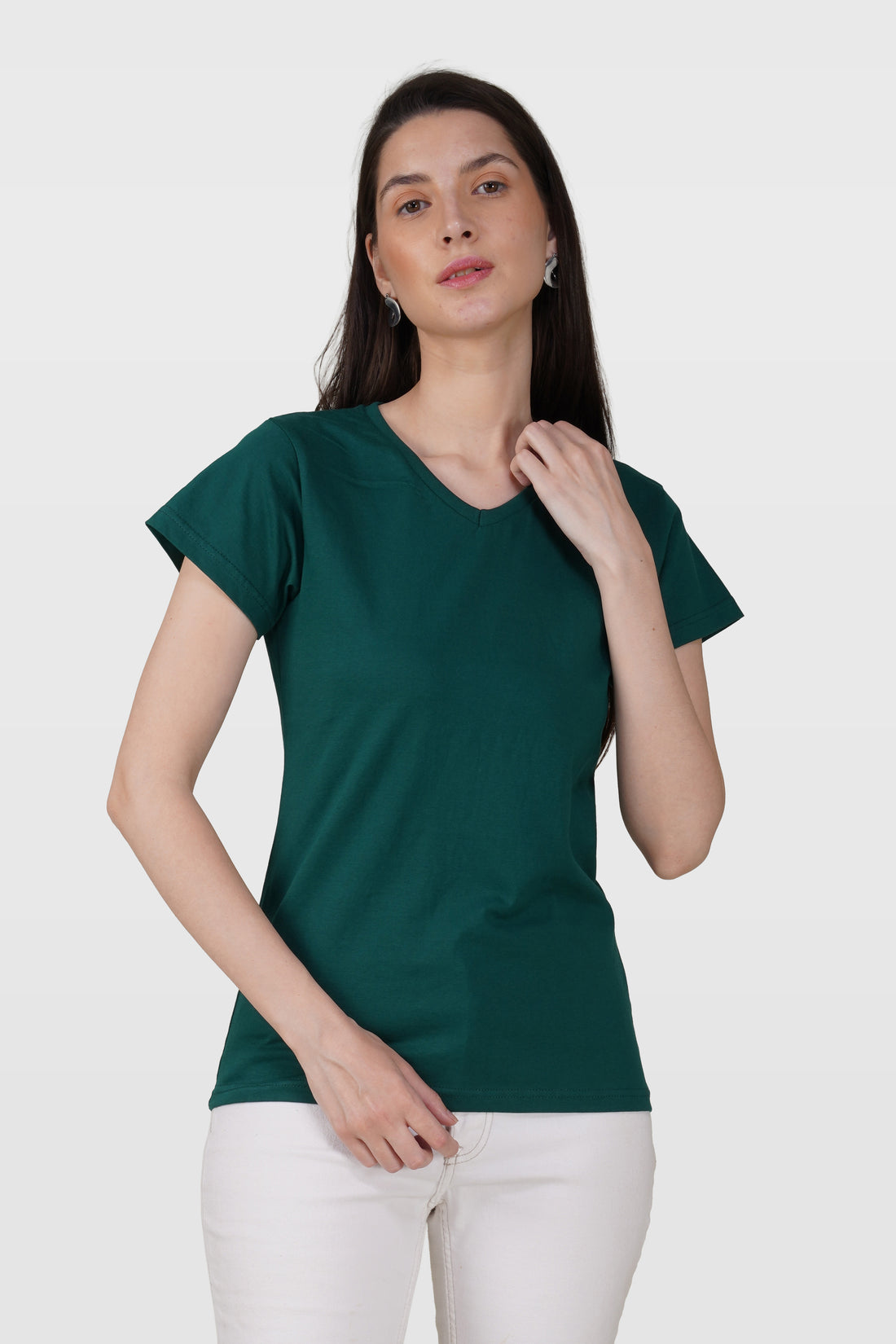 Bottle Green Cotton V-Neck T-Shirt