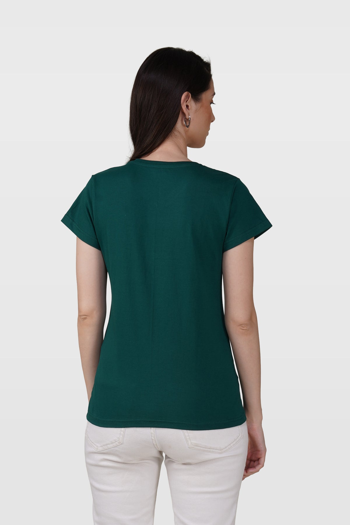 Bottle Green Cotton V-Neck T-Shirt