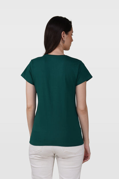 Bottle Green Cotton V-Neck T-Shirt