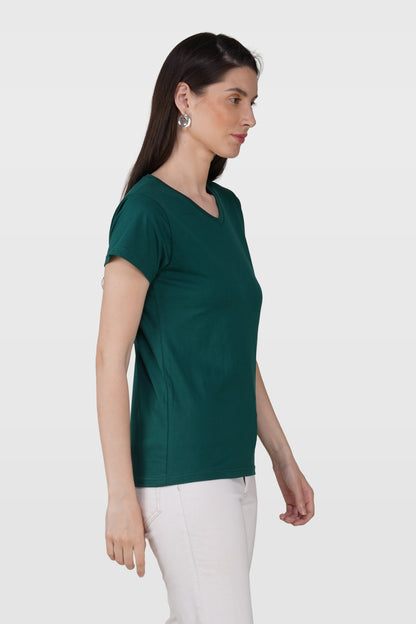 Bottle Green Cotton V-Neck T-Shirt