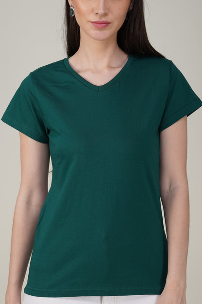Bottle Green Cotton V-Neck T-Shirt