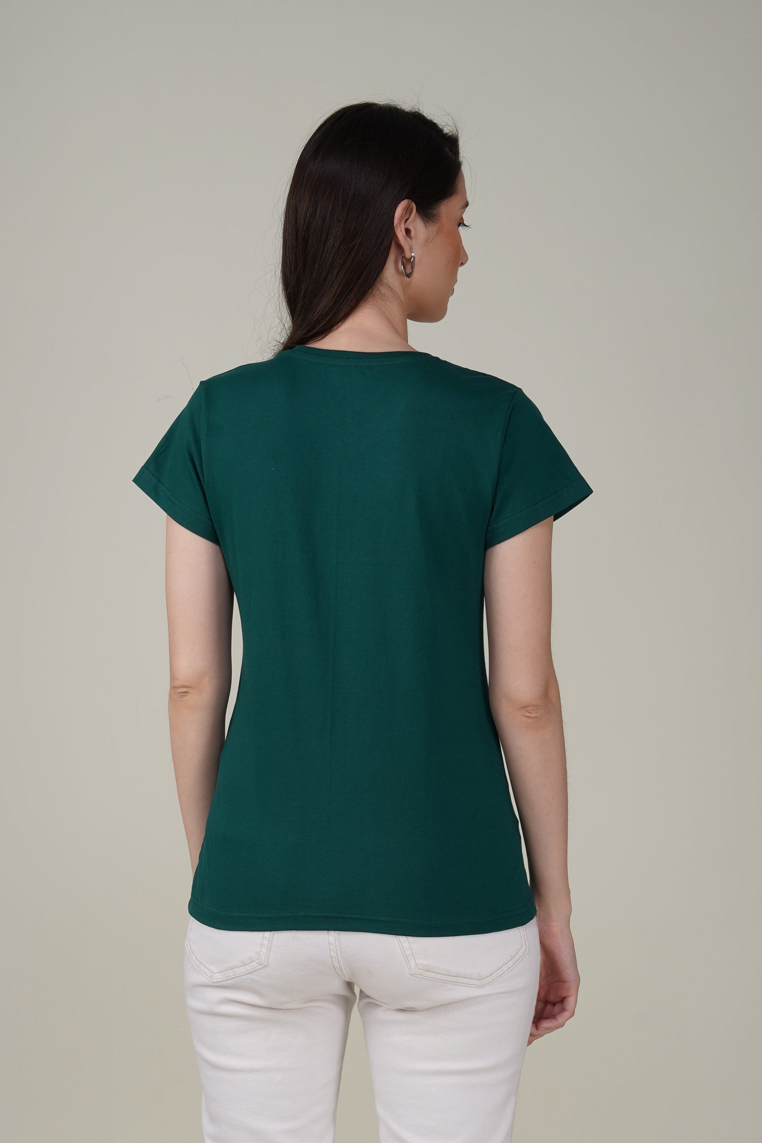 Bottle Green Cotton V-Neck T-Shirt