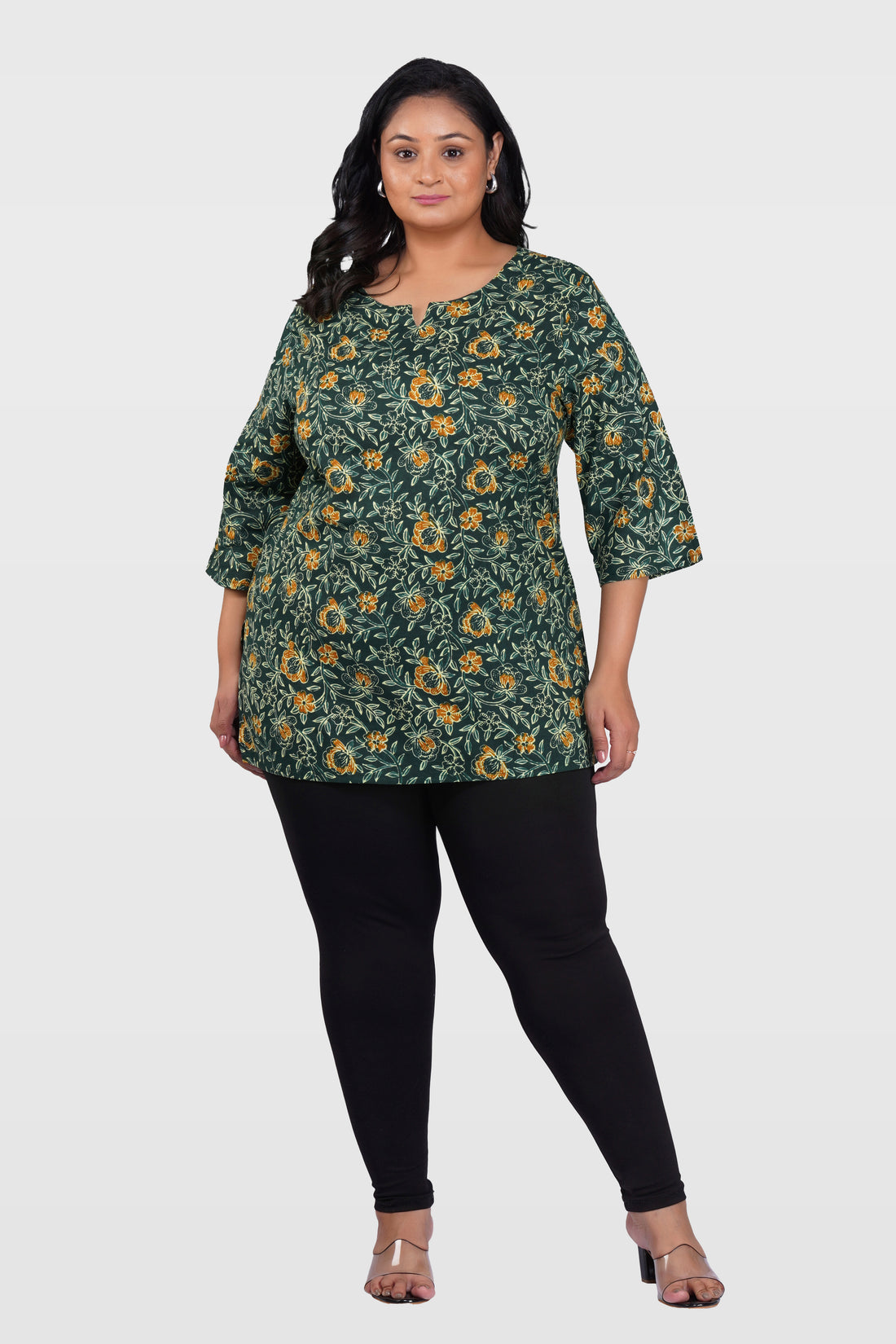 Bottle Green Plus Size Cotton Printed Kurti