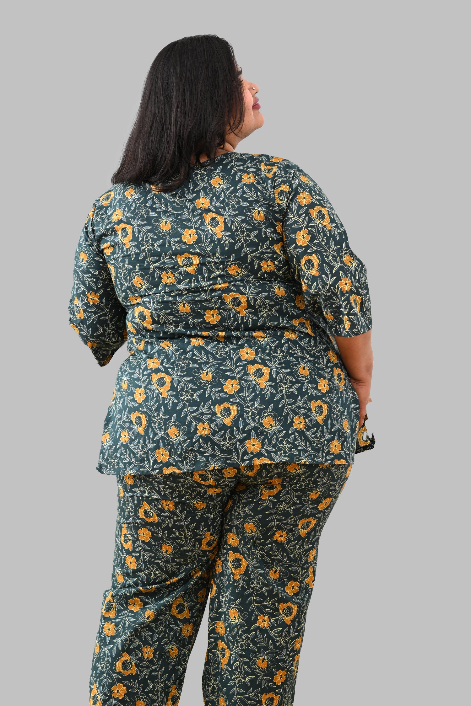 Bottle Green Plus Size Cotton Printed Pyjama Set