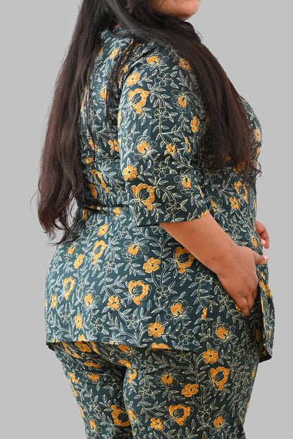 Bottle Green Plus Size Cotton Printed Pyjama Set