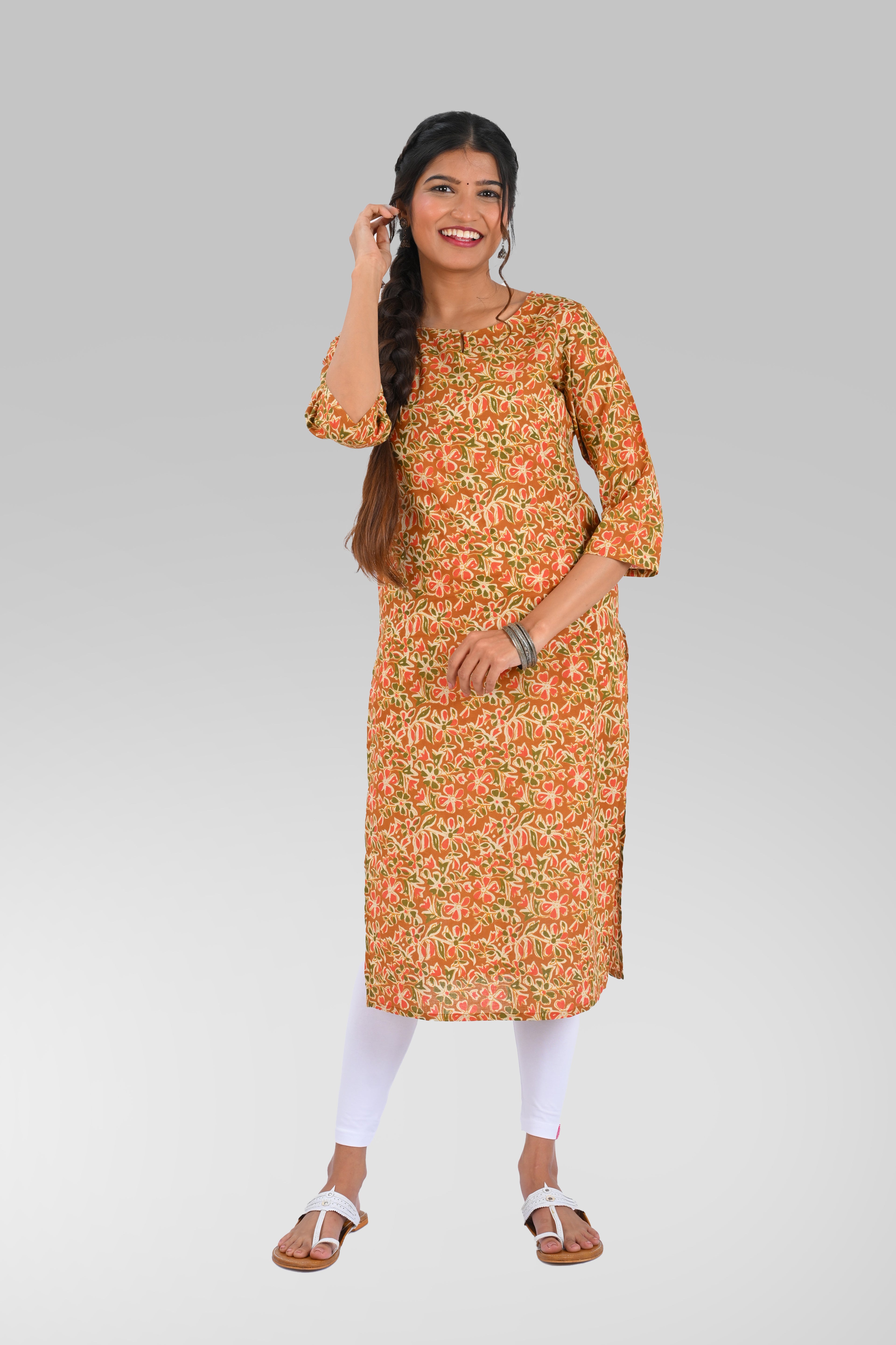 Bronze Cotton Printed Long Kurta