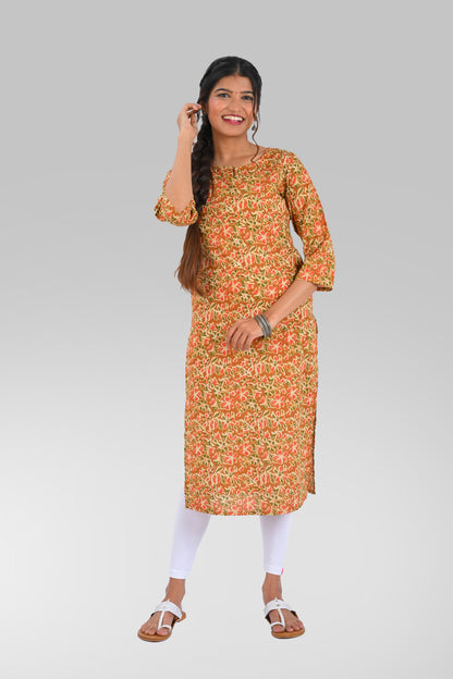 Bronze Cotton Printed Long Kurta