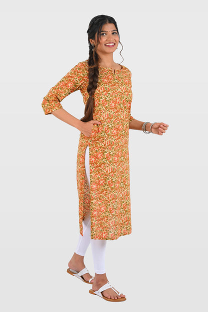 Bronze Cotton Printed Long Kurta