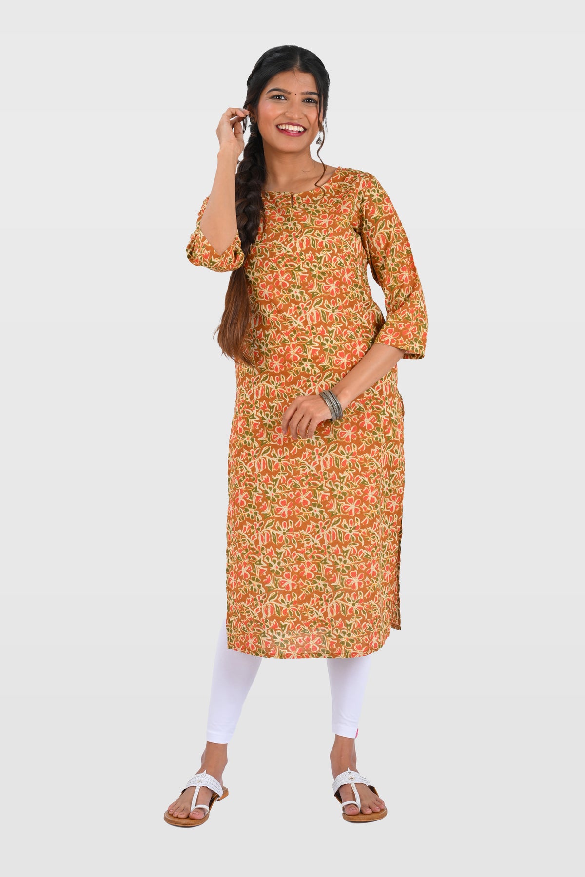Bronze Cotton Printed Long Kurta