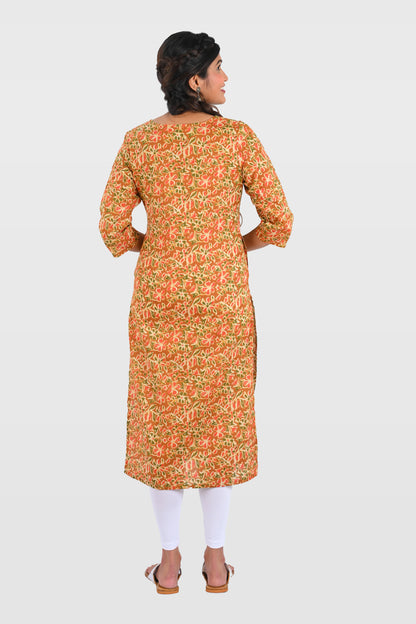 Bronze Cotton Printed Long Kurta