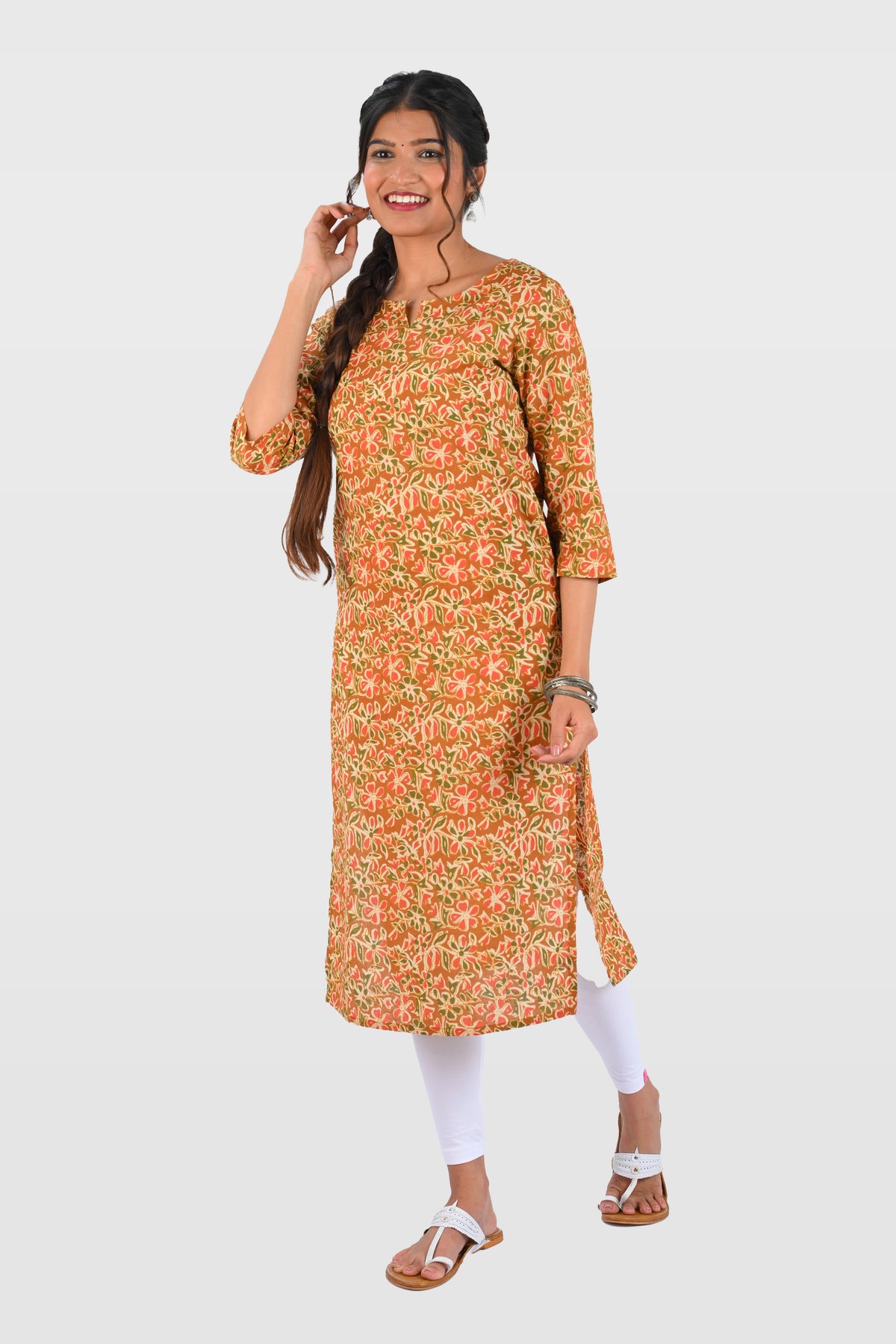 Bronze Cotton Printed Long Kurta