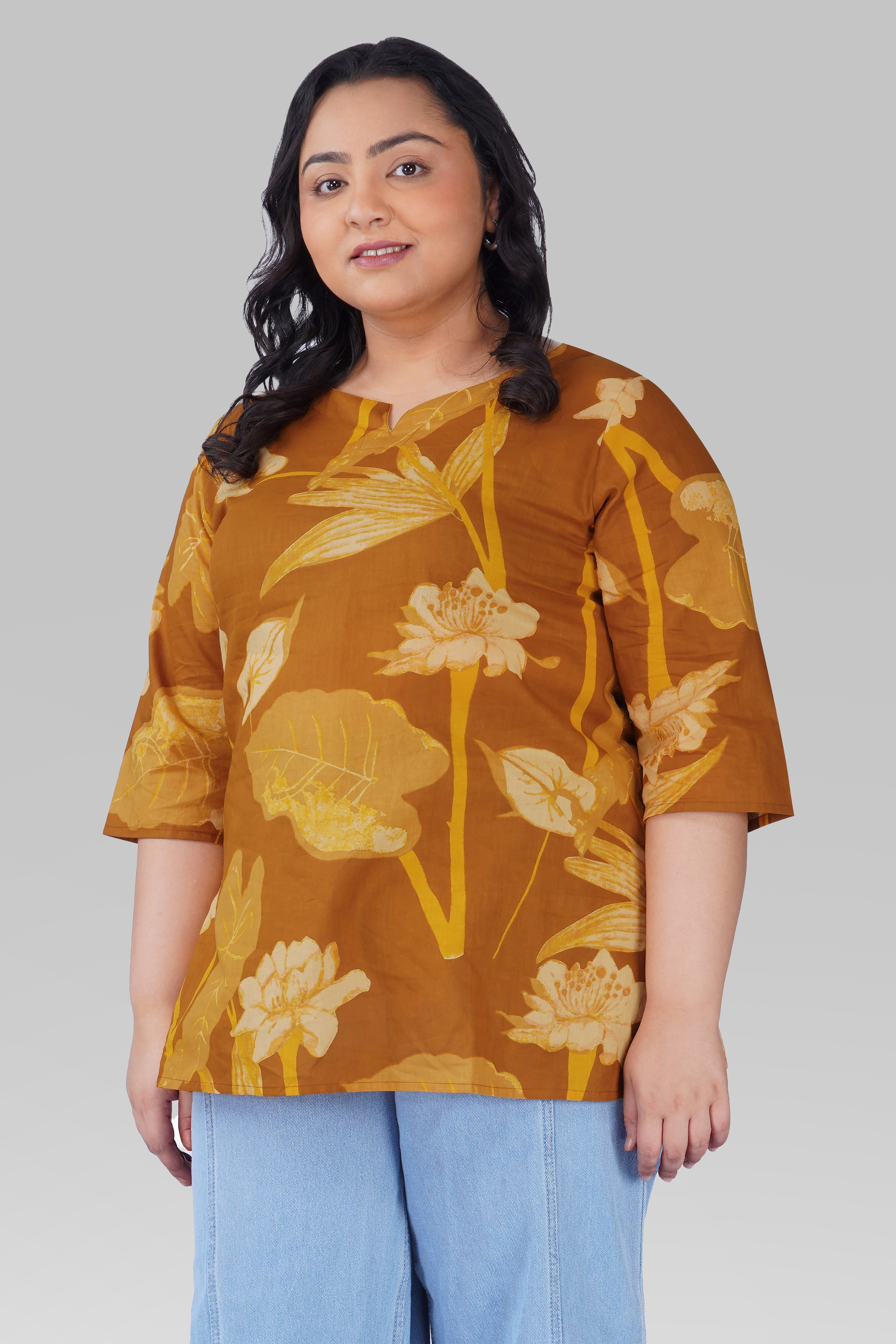 Bronze Plus Size Cotton Printed Kurti