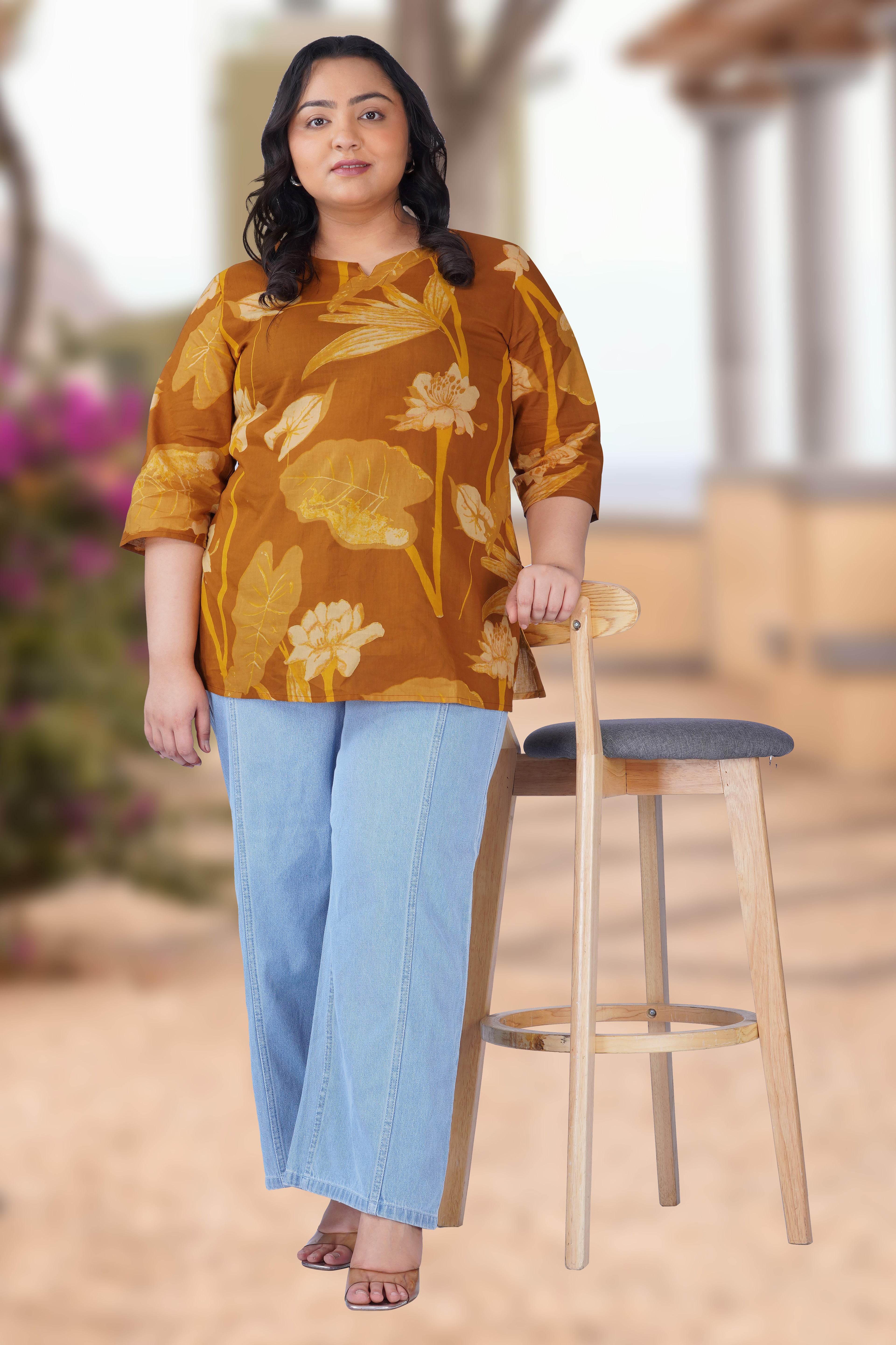 Bronze Plus Size Cotton Printed Kurti