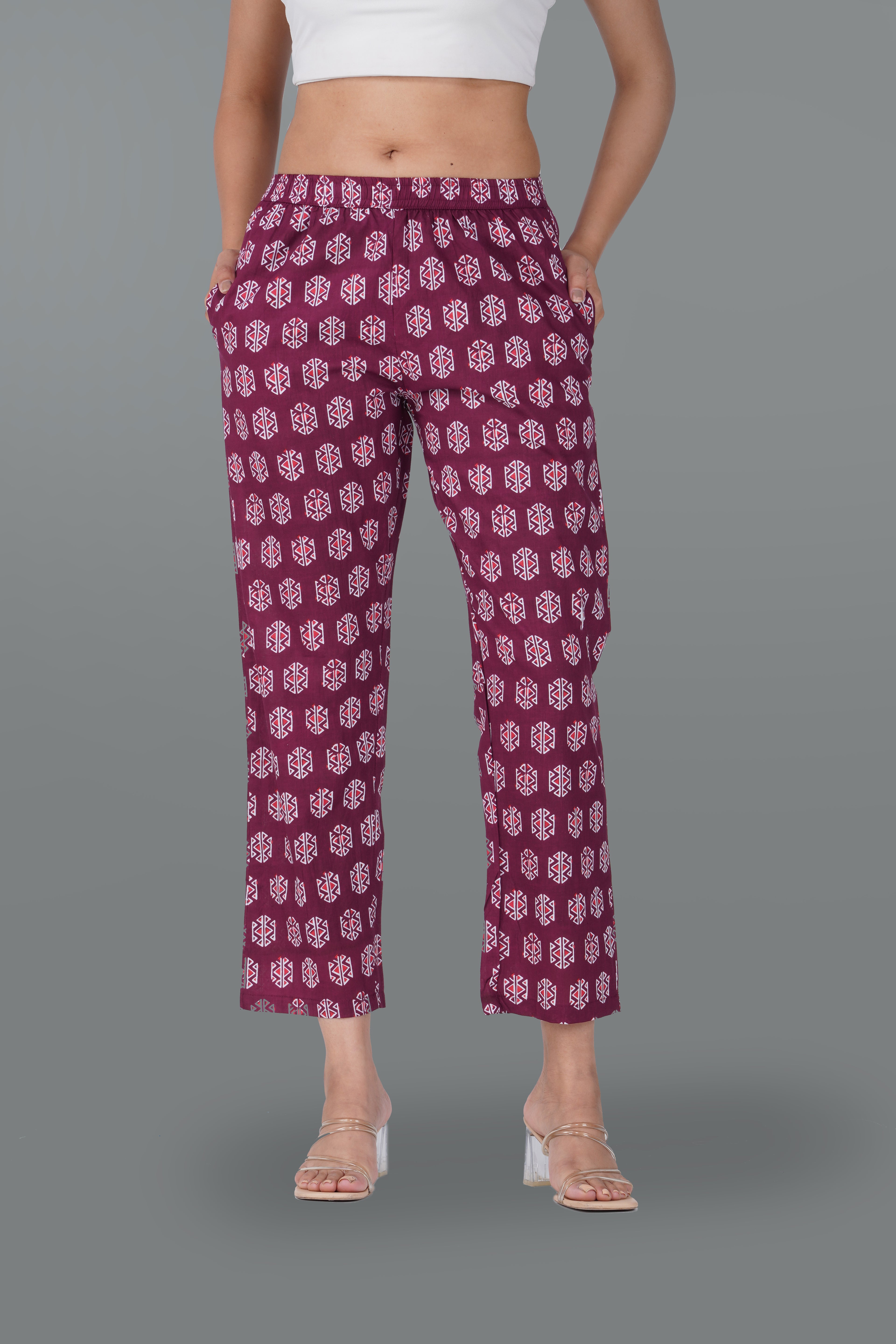 Burgundy Cotton Printed Bottom