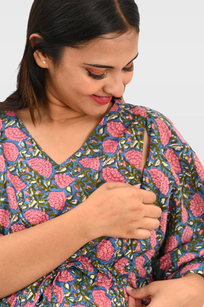 Floral Maternity and Feeding Kaftan Set in Pink